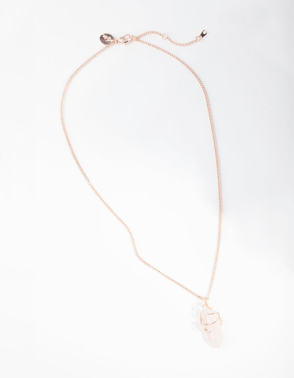 Rose Gold Curled Rose Quartz Stone Necklace
