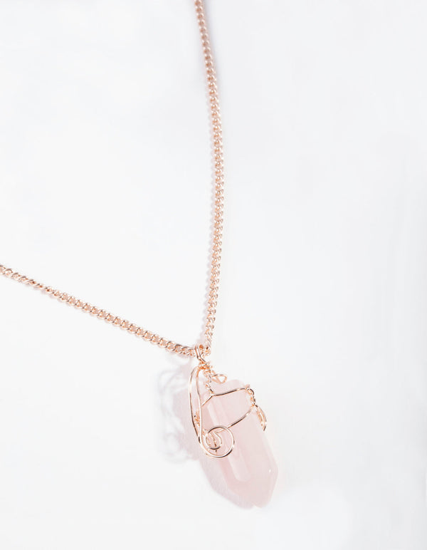 Ketting met gekrulde rozenkwarts en roségouden steen