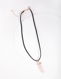 Ketting van roségouden suède touw en rozenkwarts - link has visual effect only