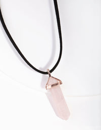 Ketting van roségouden suède touw en rozenkwarts - link has visual effect only