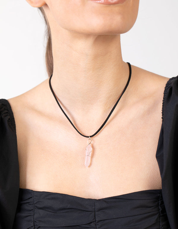 Rose Gold Wire Wrap Rose Quartz Necklace