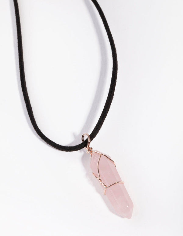 Rozegouden draadwikkel rozenkwarts ketting