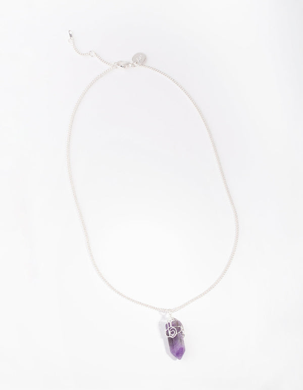 Silver Curled Amethyst Stone Necklace