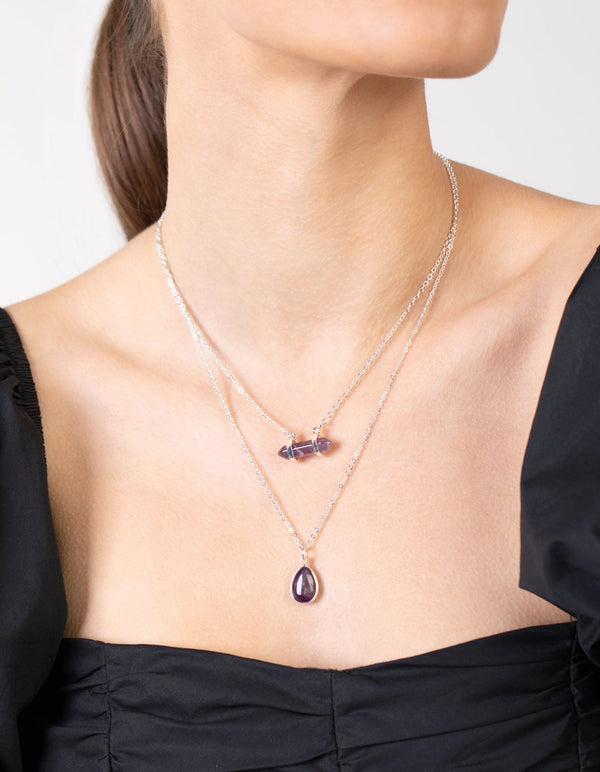 Silver Double Layered Amethyst Necklace