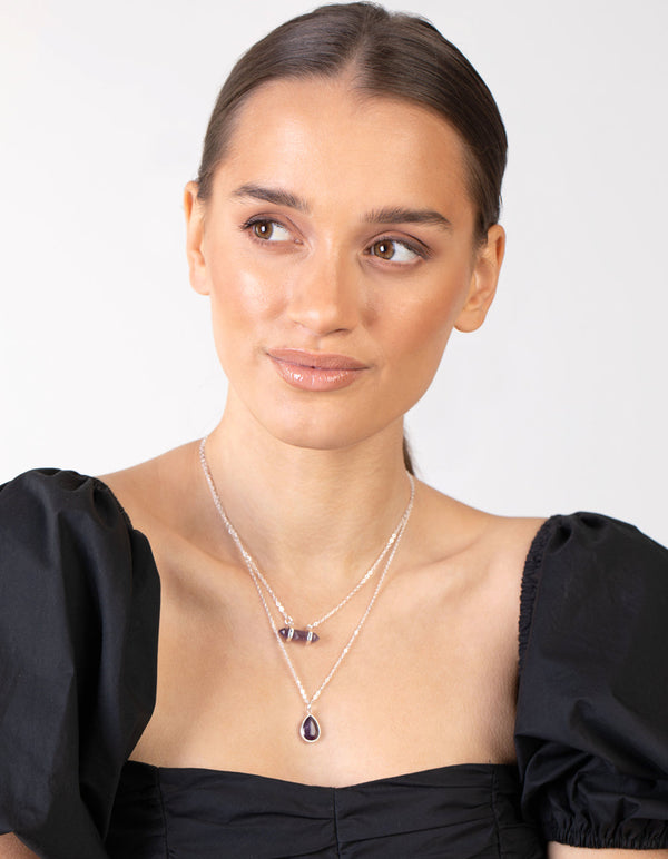 Silver Double Layered Amethyst Necklace