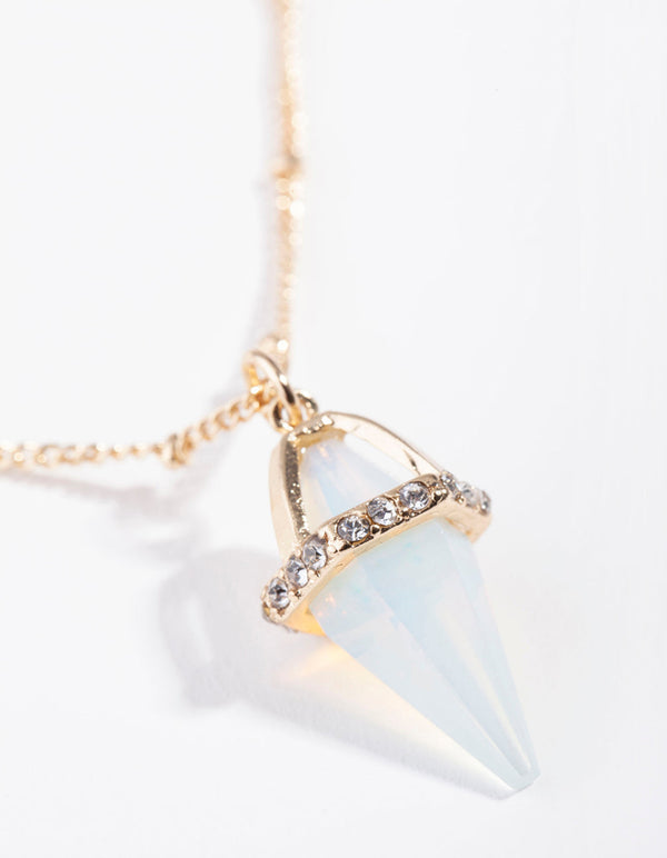 Gold Diamante Moonstone Encased Necklace