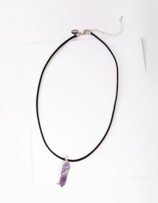 Rhodium Wire Wrap Amethyst Stone Necklace