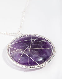 Zilveren lange kooi amethist ketting - link has visual effect only