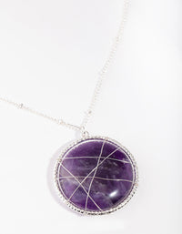 Zilveren lange kooi amethist ketting - link has visual effect only