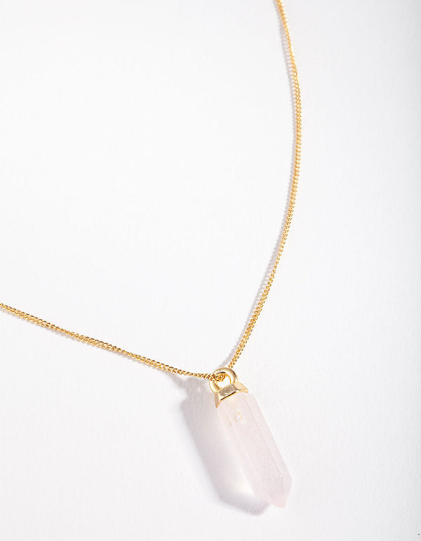 Gold Plated Sterling Silver Rose Quartz Shard Pendant Necklace