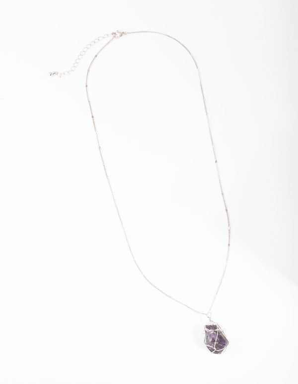 Rhodium Wire Wrapped Amethyst Necklace