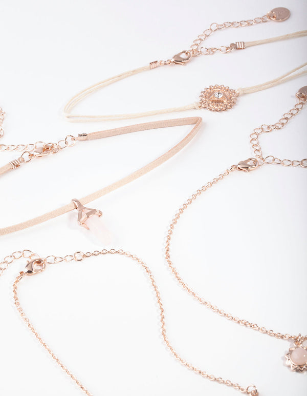 Rose Gold Rose Quartz Chain Choker 4 Pack