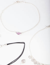 Silver Amethyst Chain Choker 4 Pack - link has visual effect only