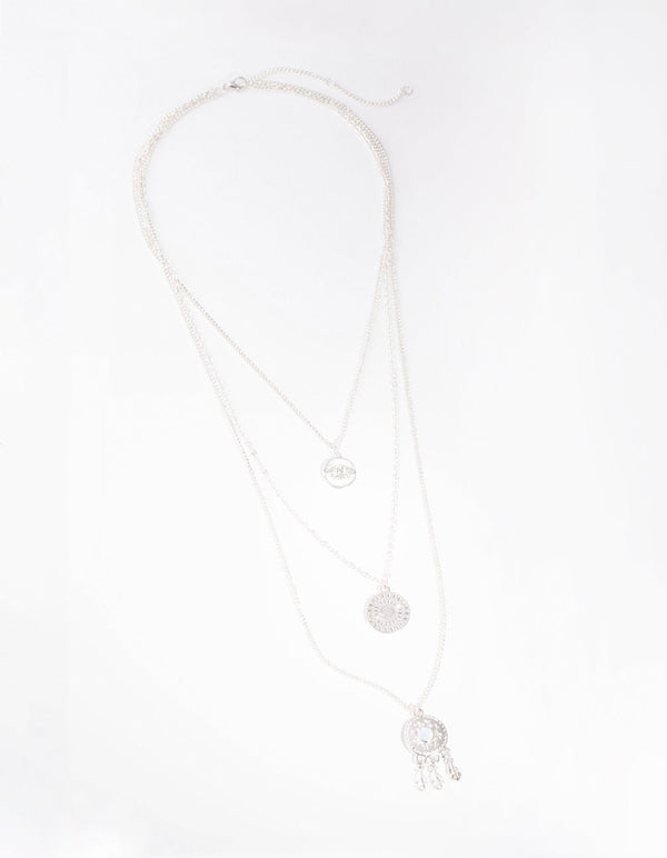 Silver Triple Row Dreamcatcher Moonstone Necklace