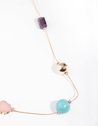 Gold Rose Quartz, Amethyst, Turquoise Long Necklace - link has visual effect only