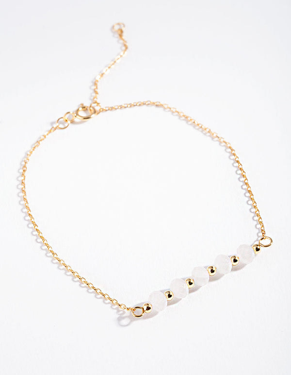 Gold Plated Sterling Silver Rose Quartz Facet Bead Bracelet