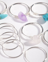 Silver Rose Quartz, Turquoise, Amethyst Fine Multi Ring Pack - link has visual effect only