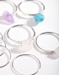 Silver Rose Quartz, Turquoise, Amethyst Fine Multi Ring Pack - link has visual effect only