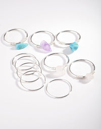 Silver Rose Quartz, Turquoise, Amethyst Fine Multi Ring Pack - link has visual effect only
