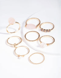 Gold Rose Quartz Moon Wrap Ring Stack - link has visual effect only