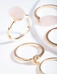 Gold Rose Quartz Moon Wrap Ring Stack - link has visual effect only