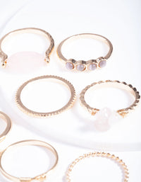 Gold Rose Quartz Moon Wrap Ring Stack - link has visual effect only