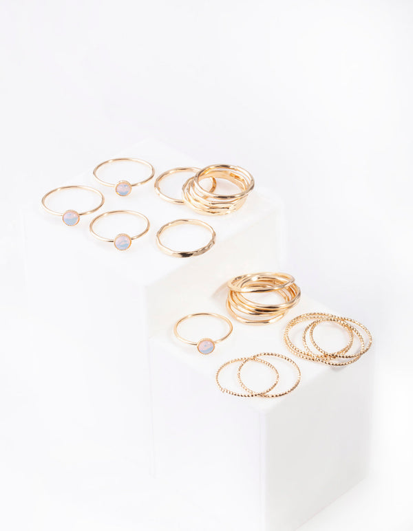 Gold Moonstone Textured Fine Ring 12 Pack