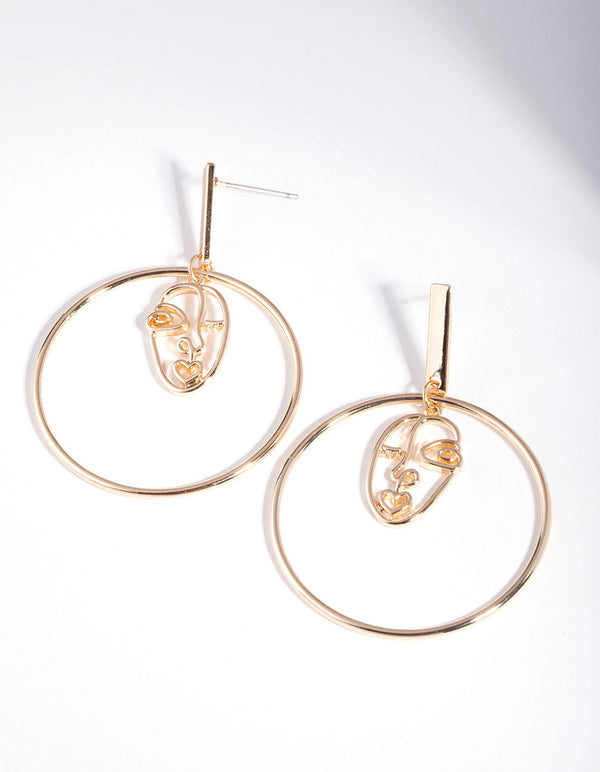 Gold Mini Face Drop Earrings