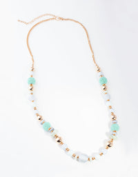Gold Blue Round Bead Long Necklace - link has visual effect only