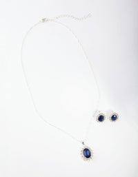 Silver Oval Blue Gem Jewellery Set - link has visual effect only