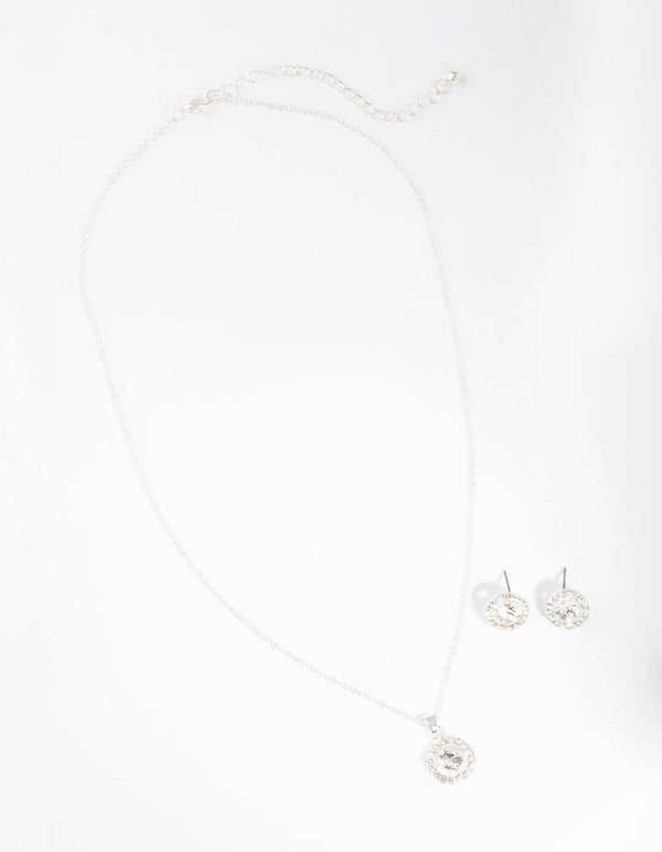 Silver Crystal Halo Jewellery Set