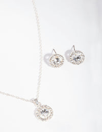 Silver Crystal Halo Jewellery Set - link has visual effect only