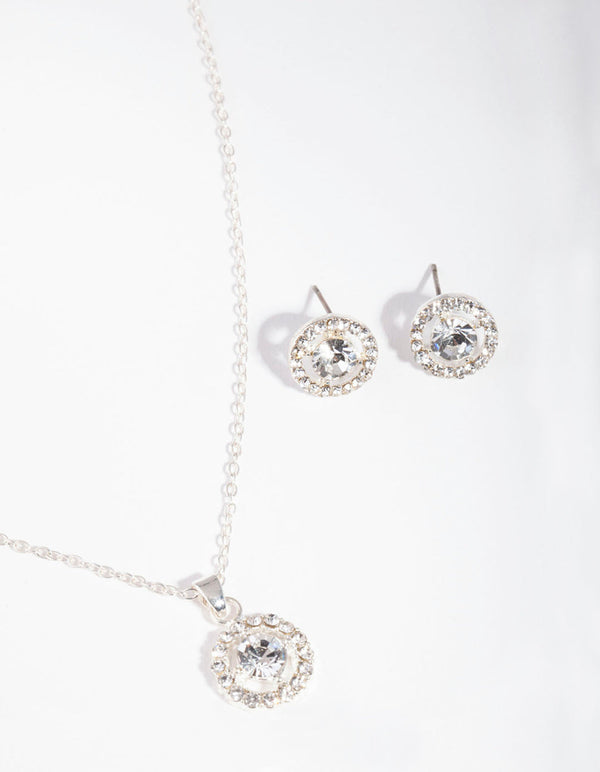 Silver Crystal Halo Jewellery Set