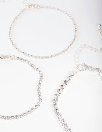 Silver Multi Size Diamante Bracelet 3 Pack - link has visual effect only