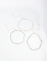 Silver Multi Size Diamante Bracelet 3 Pack - link has visual effect only