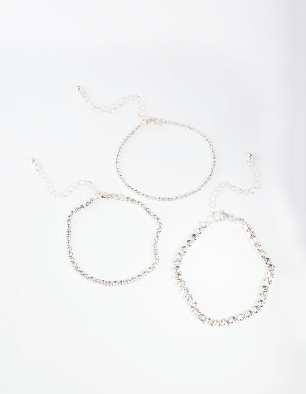 Silver Multi Size Diamante Bracelet 3 Pack