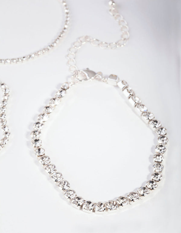 Silver Multi Size Diamante Bracelet 3 Pack