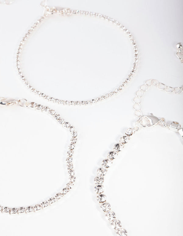 Silver Multi Size Diamante Bracelet 3 Pack