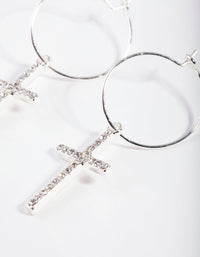 Silver Diamante Fine Wire Cross Hoop Earrings - link has visual effect only