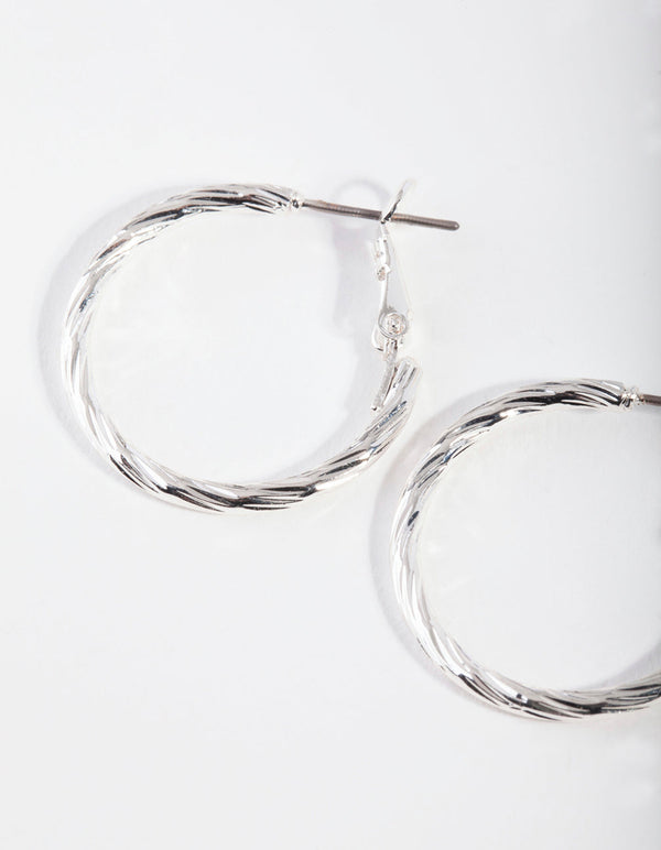 Silver Small Texture Wrapped Hoop Earrings