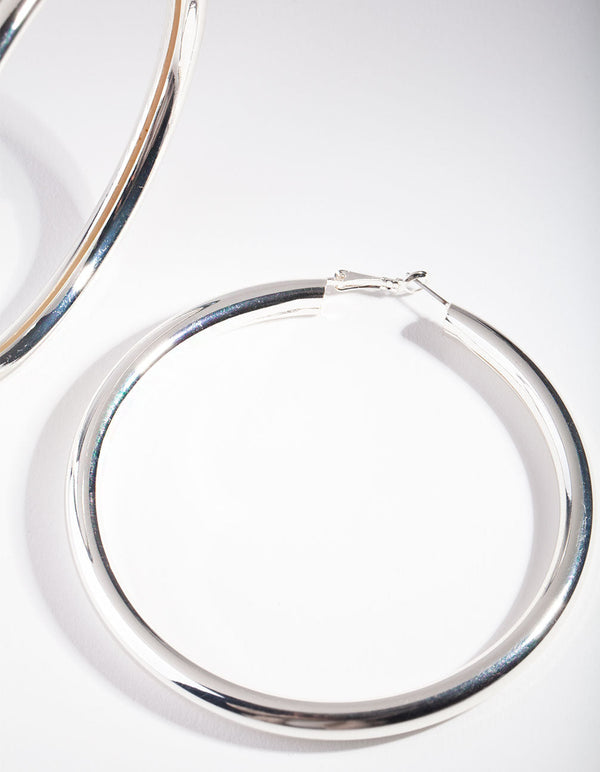 Silver Oversized Polished Hoop Earrings