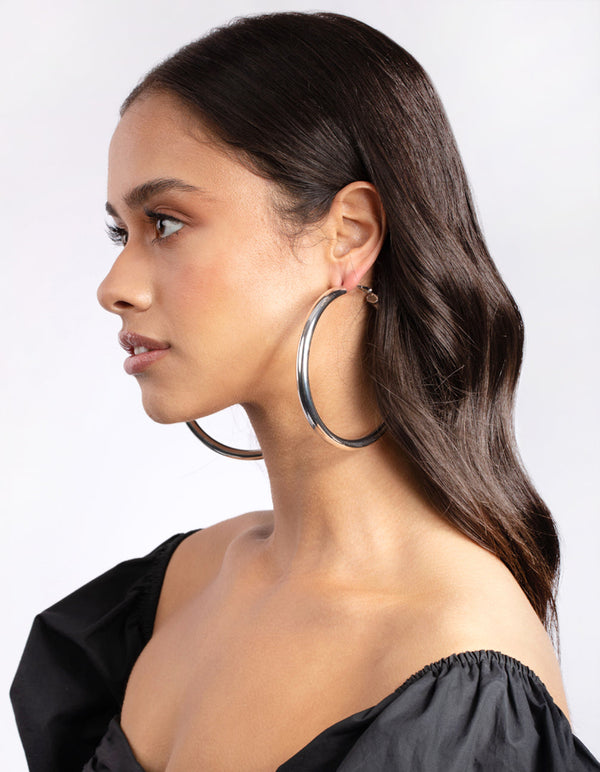 Silver Oversized Polished Hoop Earrings