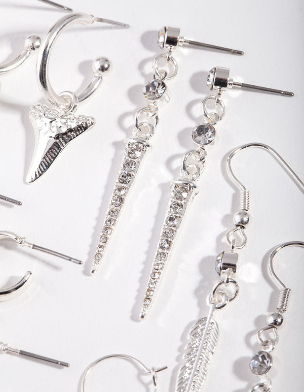 Silver Multi Leaf Earring 6 Pack