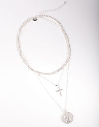 Silver Cross Coin Layered Necklace - link has visual effect only