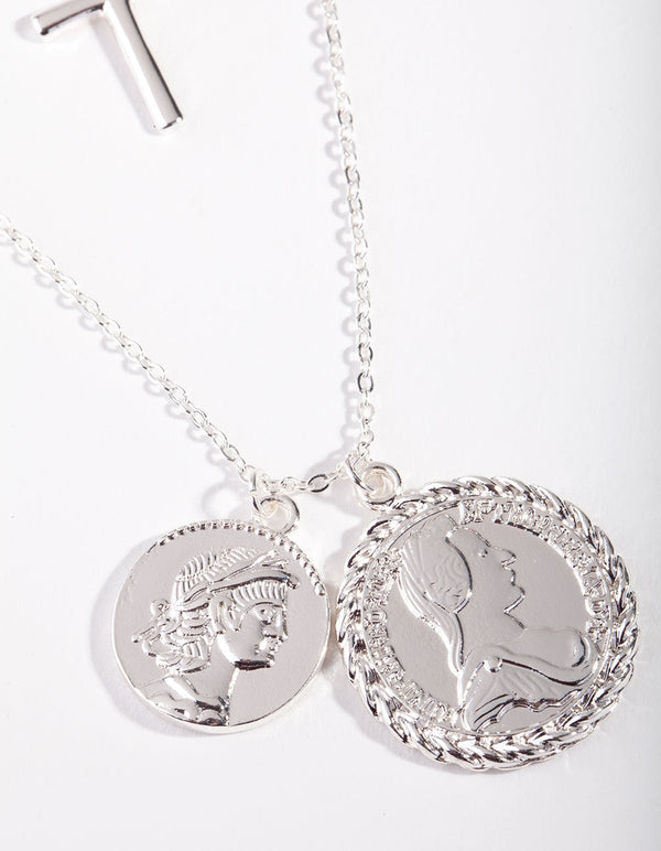 Silver Cross Coin Layered Necklace