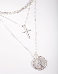 Silver Cross Coin Layered Necklace - link has visual effect only