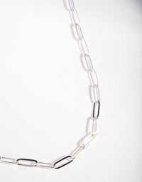 Rhodium Link Chain Necklace - link has visual effect only