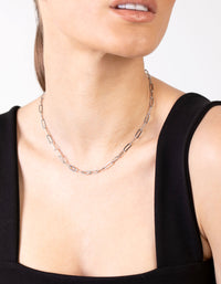 Rhodium Link Chain Necklace - link has visual effect only