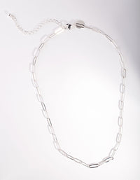 Rhodium Link Chain Necklace - link has visual effect only