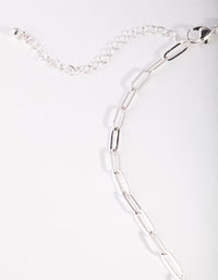 Rhodium Link Chain Necklace - link has visual effect only